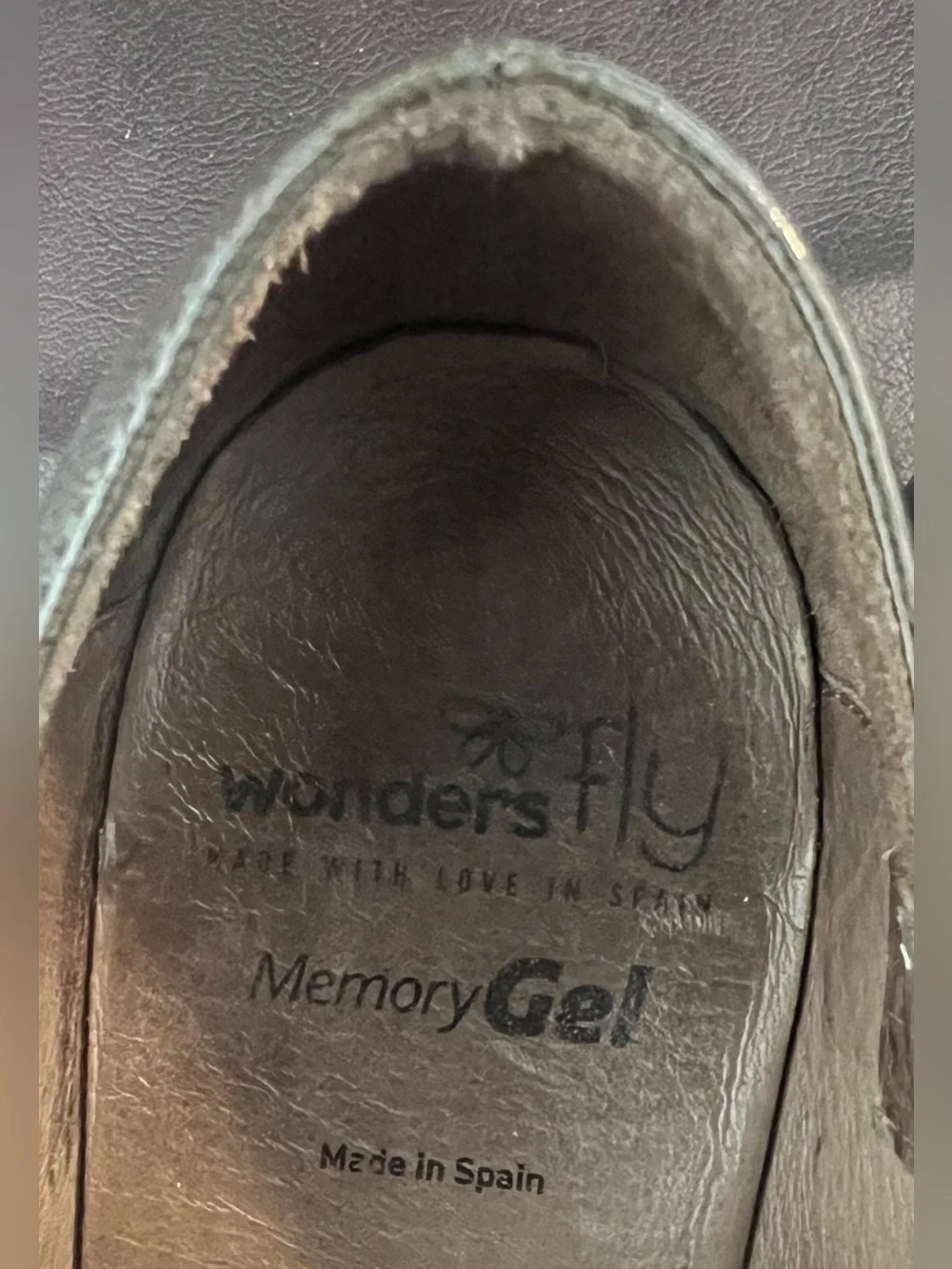 Wonders Fly Olive Green Patent Leather Platform Oxford, Size 7.5. Made in Spain